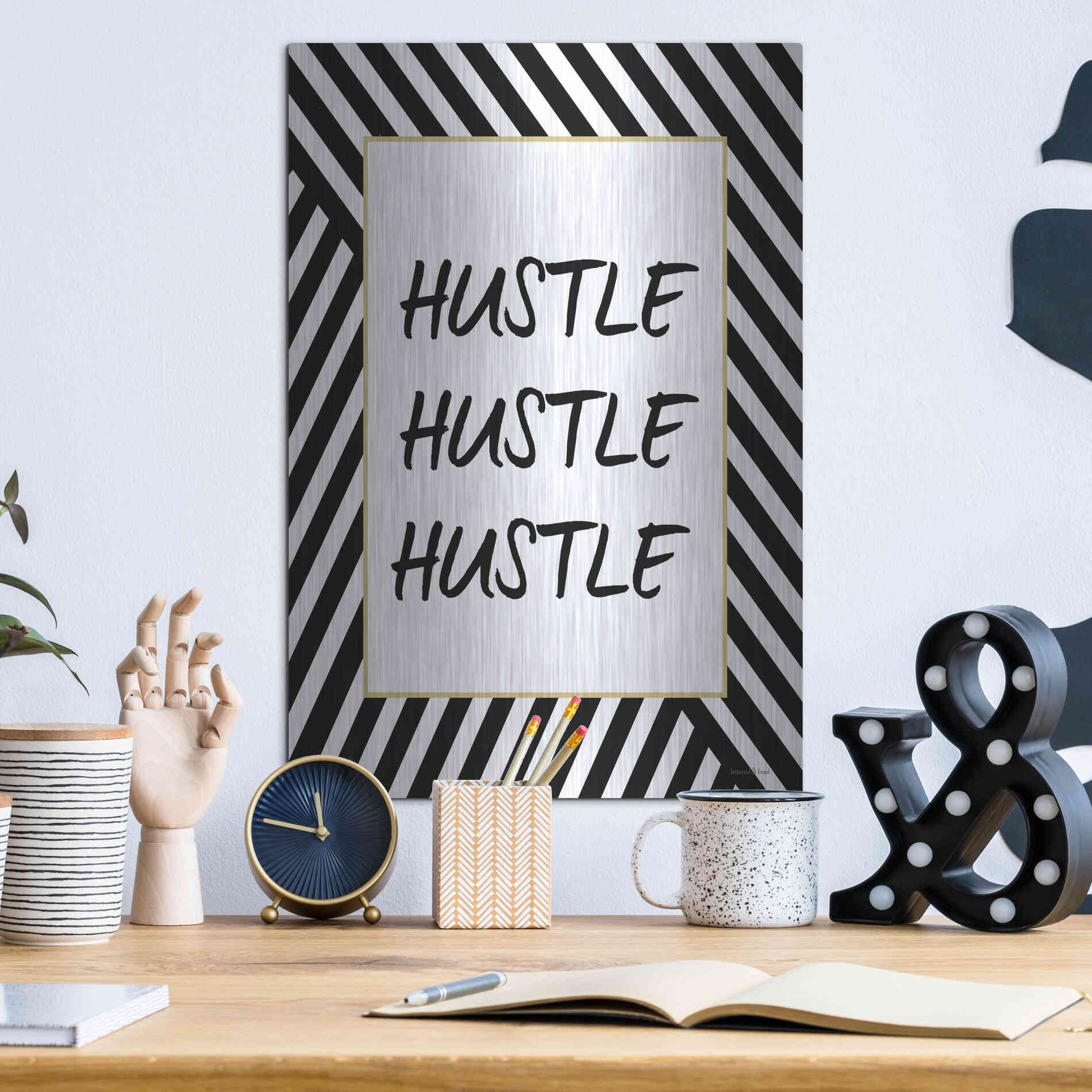 Luxe Metal Art 'Hustle' by Lettered & Lined, Metal Wall Art,12x16