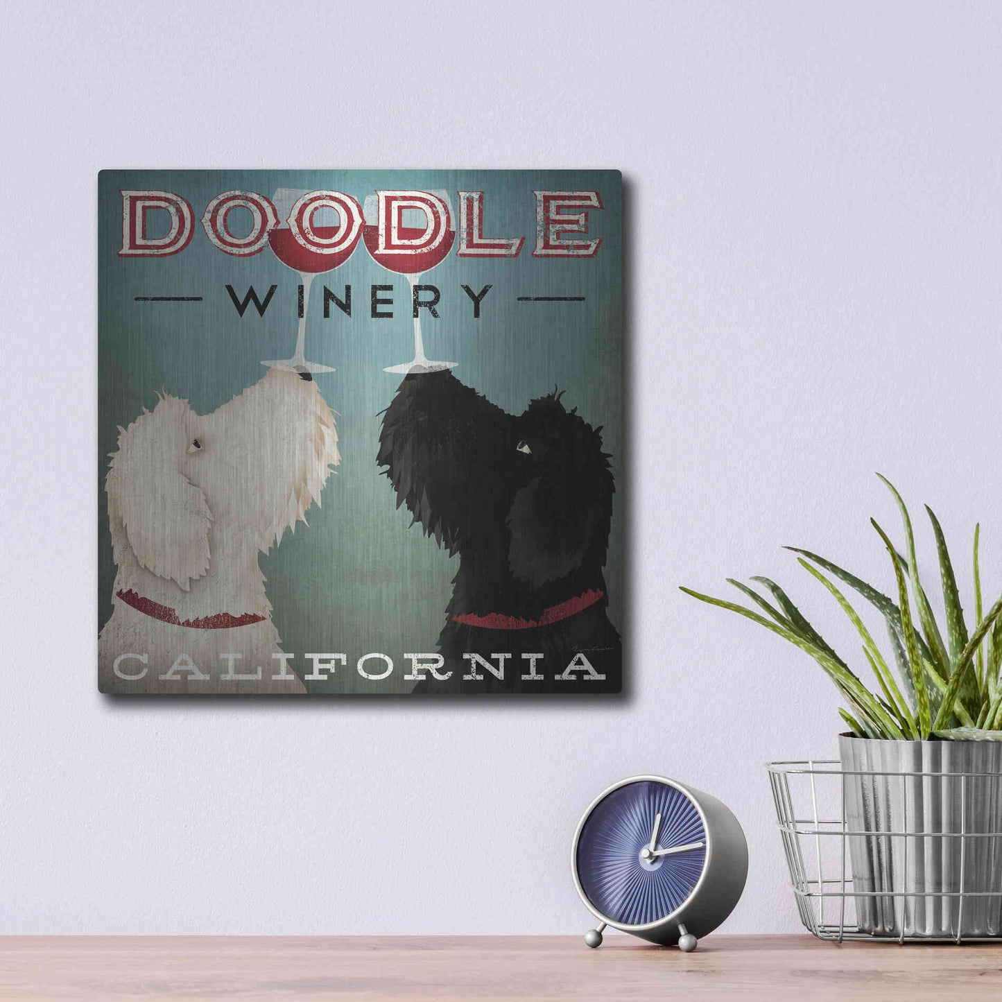 Luxe Metal Art 'Doodle Wine' by Ryan Fowler, Metal Wall Art,12x12