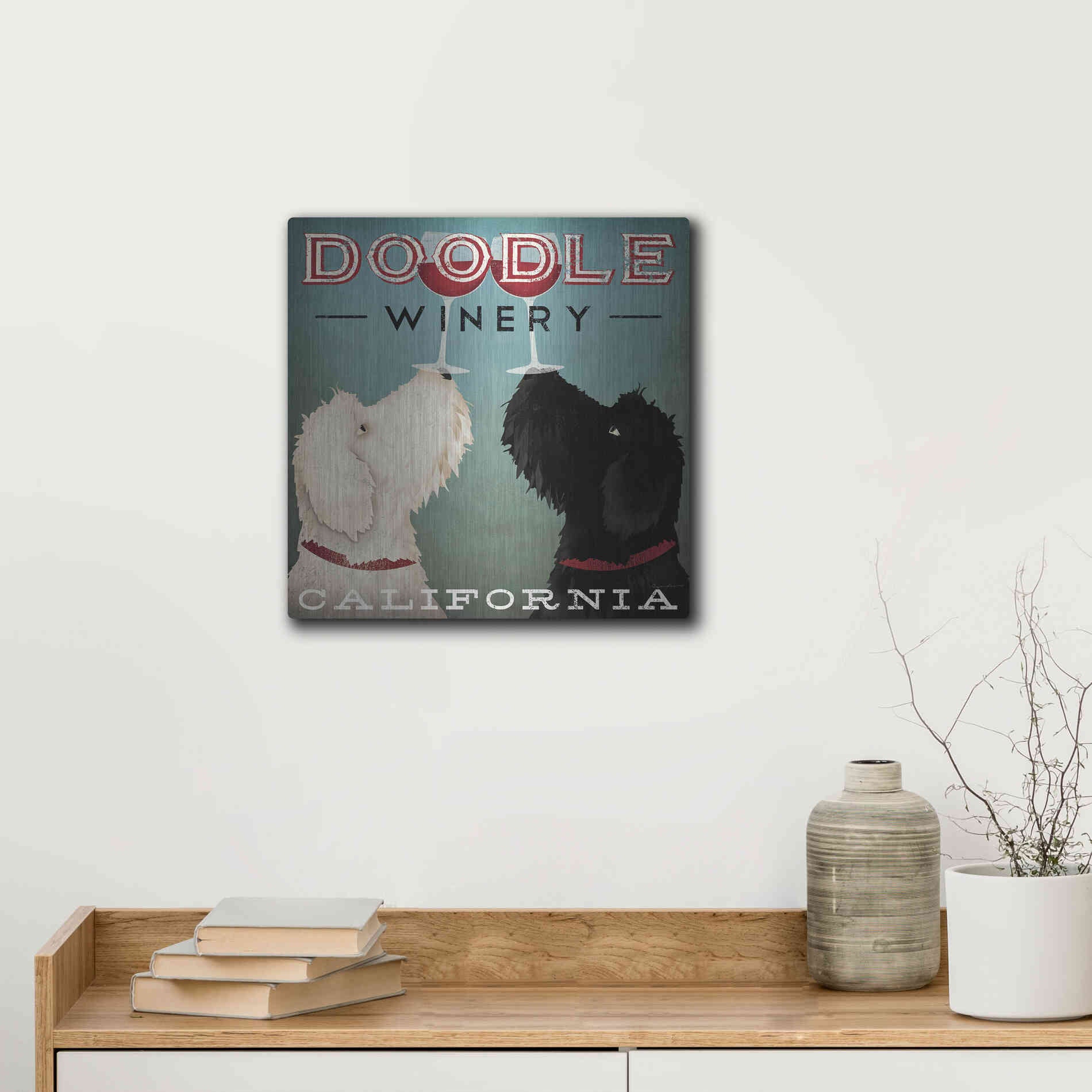 Luxe Metal Art 'Doodle Wine' by Ryan Fowler, Metal Wall Art,12x12