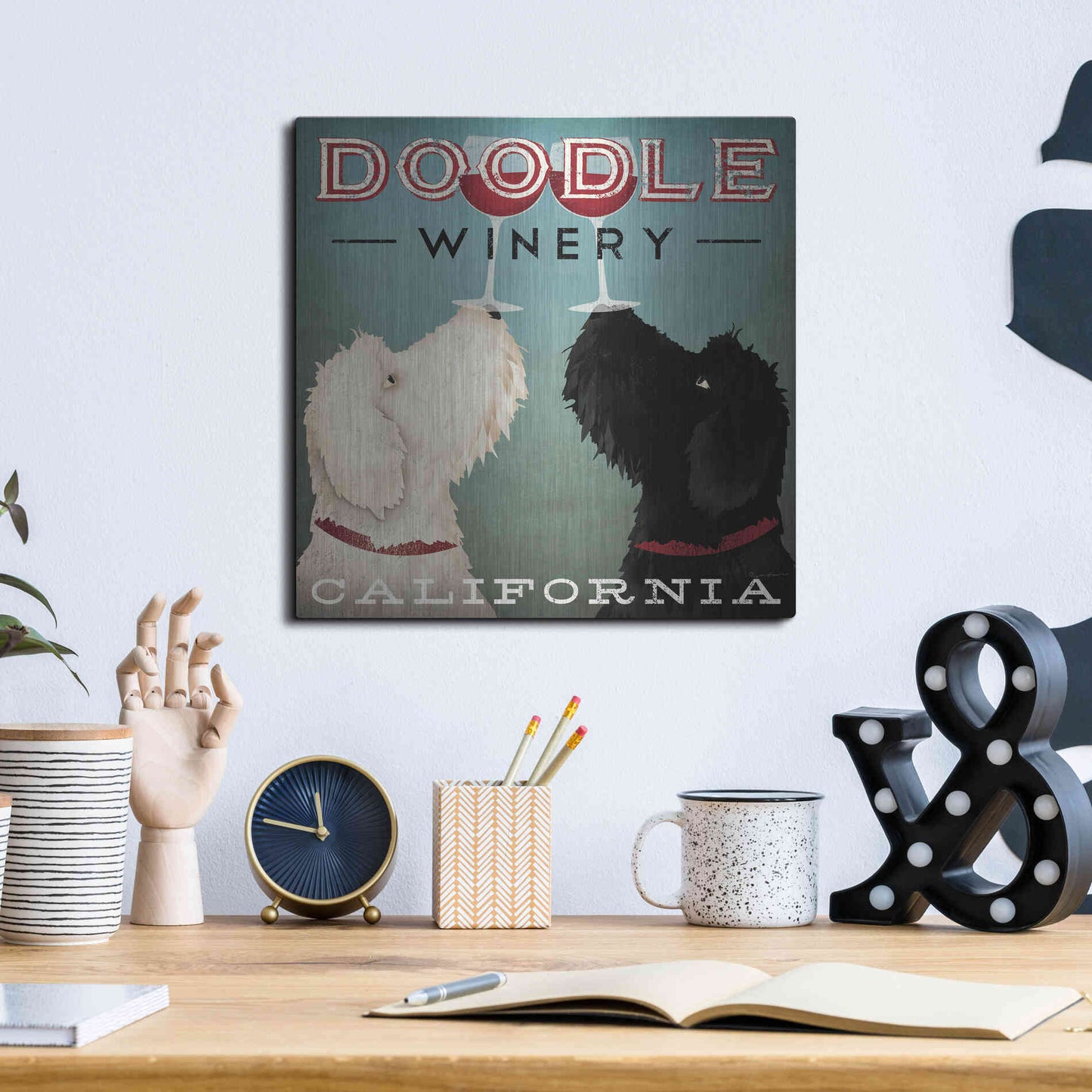 Luxe Metal Art 'Doodle Wine' by Ryan Fowler, Metal Wall Art,12x12