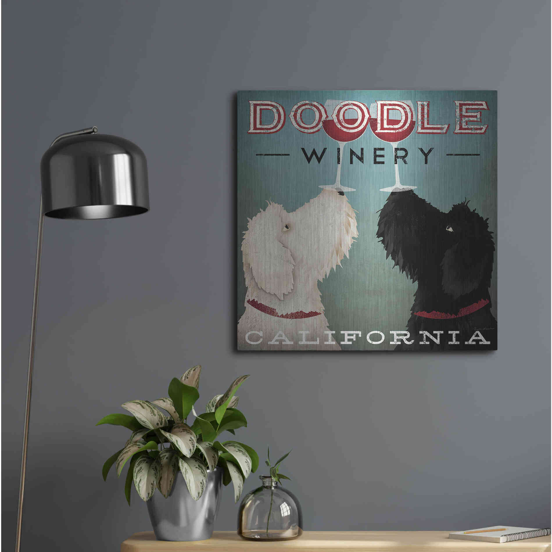 Luxe Metal Art 'Doodle Wine' by Ryan Fowler, Metal Wall Art,24x24