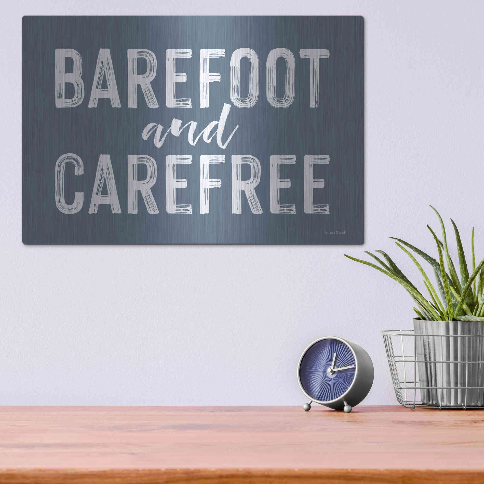 Luxe Metal Art 'Barefoot and Carefree' by Lettered & Lined, Metal Wall Art,16x12