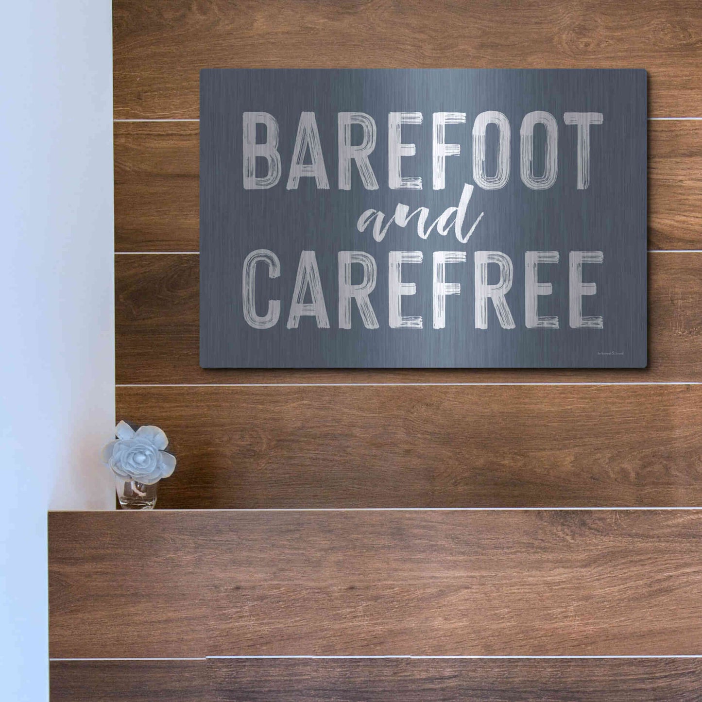 Luxe Metal Art 'Barefoot and Carefree' by Lettered & Lined, Metal Wall Art,16x12