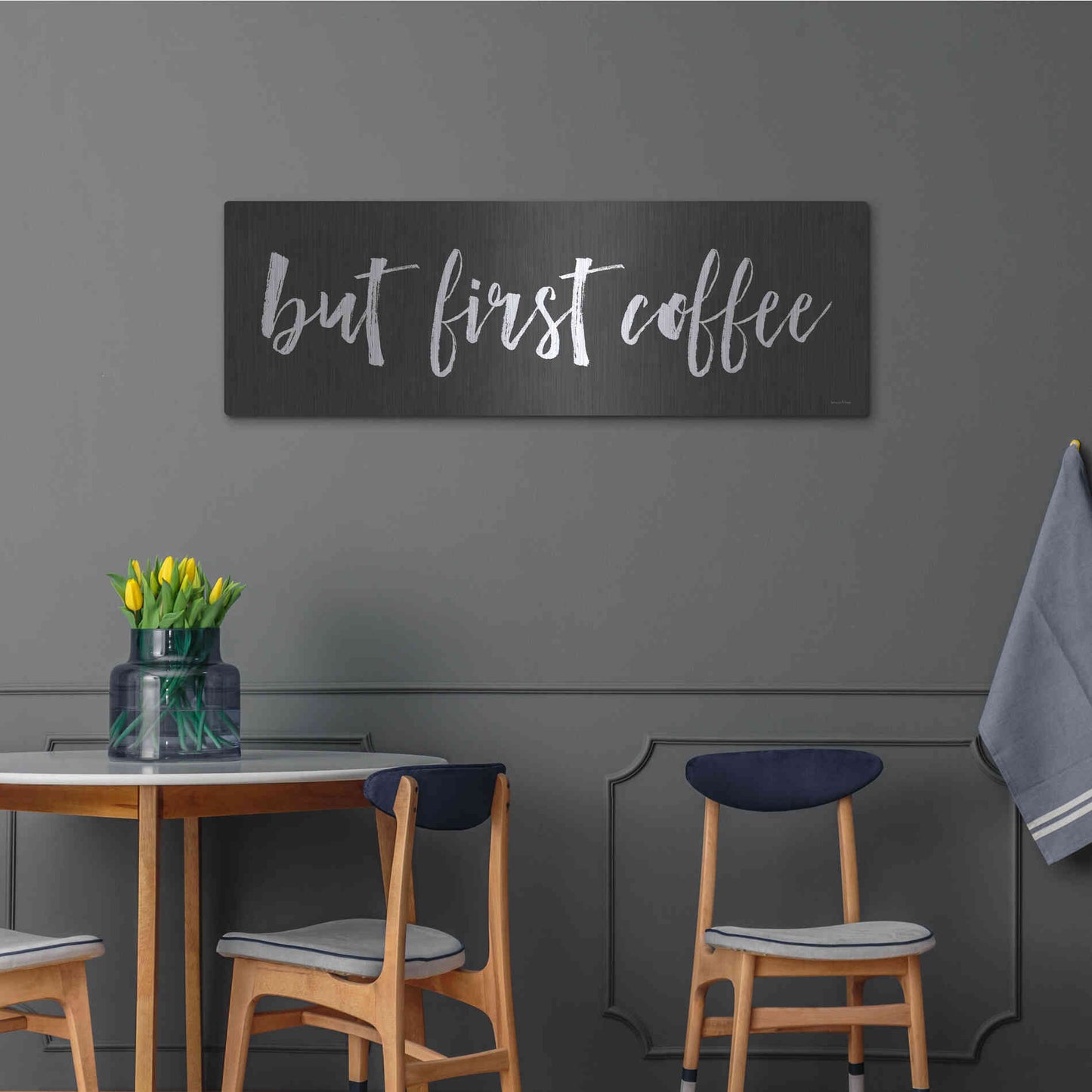 Luxe Metal Art 'But First Coffee II' by Lettered & Lined, Metal Wall Art,48x16