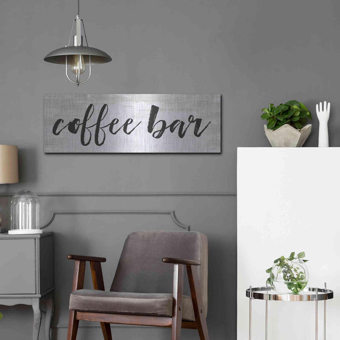 Luxe Metal Art 'Coffee Bar on White' by Lettered & Lined, Metal Wall Art,36x12