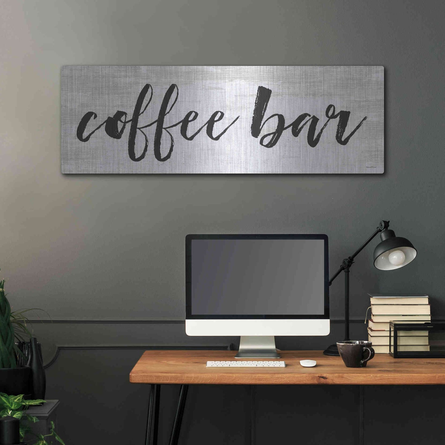 Luxe Metal Art 'Coffee Bar on White' by Lettered & Lined, Metal Wall Art,48x16