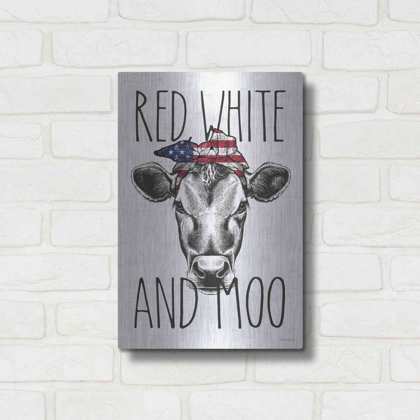 Luxe Metal Art 'Red, White and Moo' by Lettered & Lined, Metal Wall Art,12x16