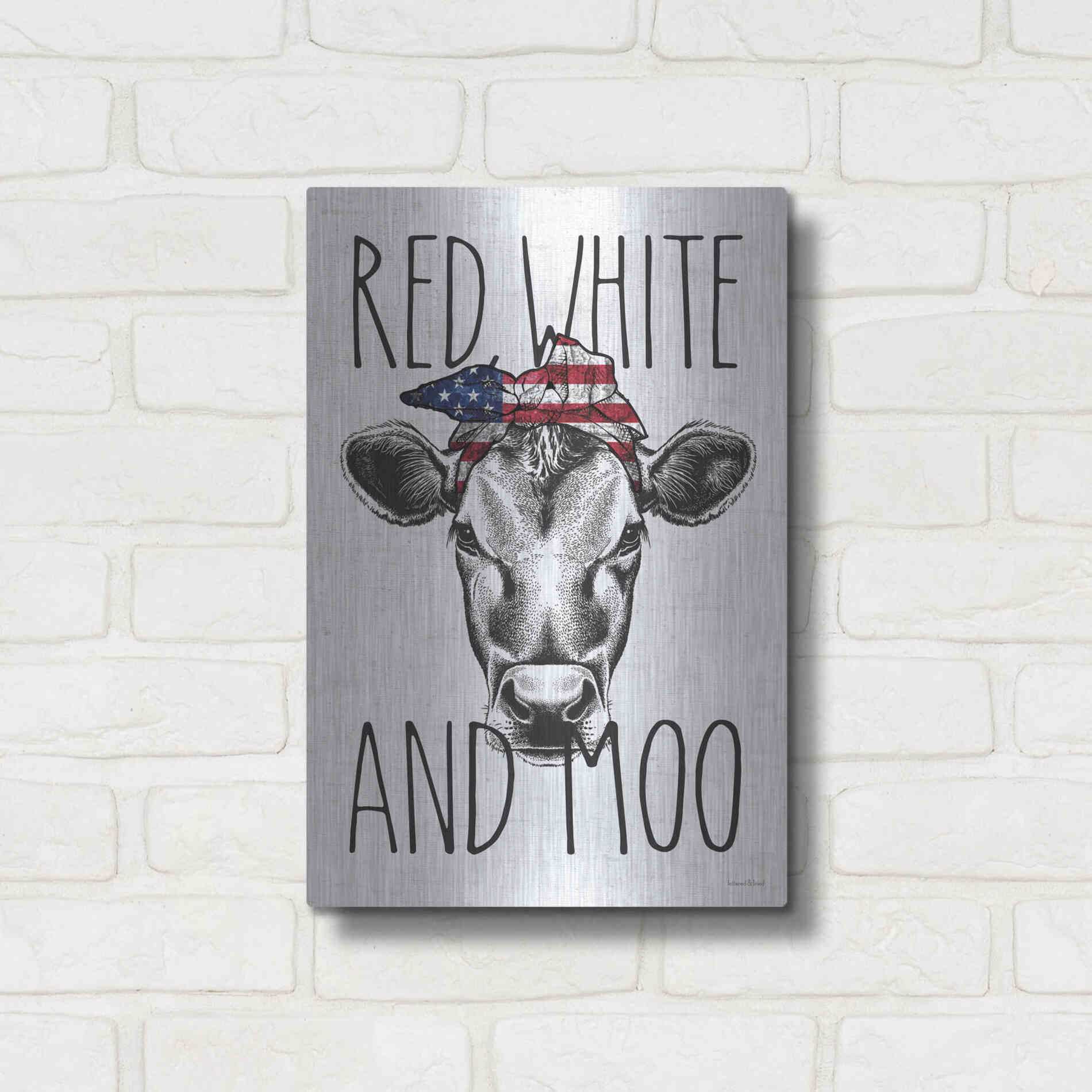 Luxe Metal Art 'Red, White and Moo' by Lettered & Lined, Metal Wall Art,12x16