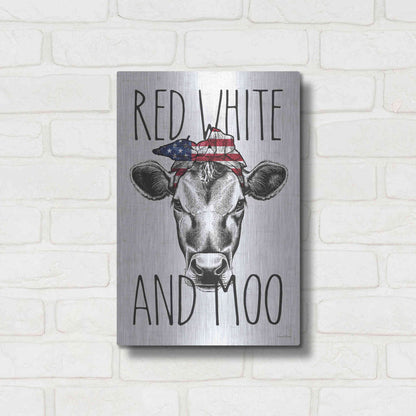 Luxe Metal Art 'Red, White and Moo' by Lettered & Lined, Metal Wall Art,12x16