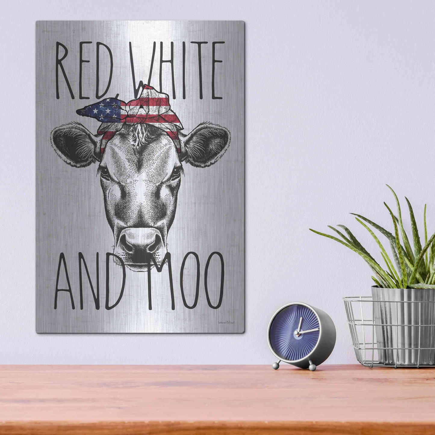 Luxe Metal Art 'Red, White and Moo' by Lettered & Lined, Metal Wall Art,12x16