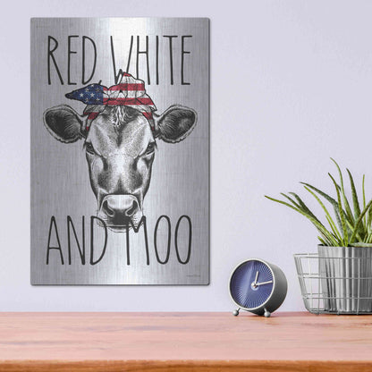 Luxe Metal Art 'Red, White and Moo' by Lettered & Lined, Metal Wall Art,12x16