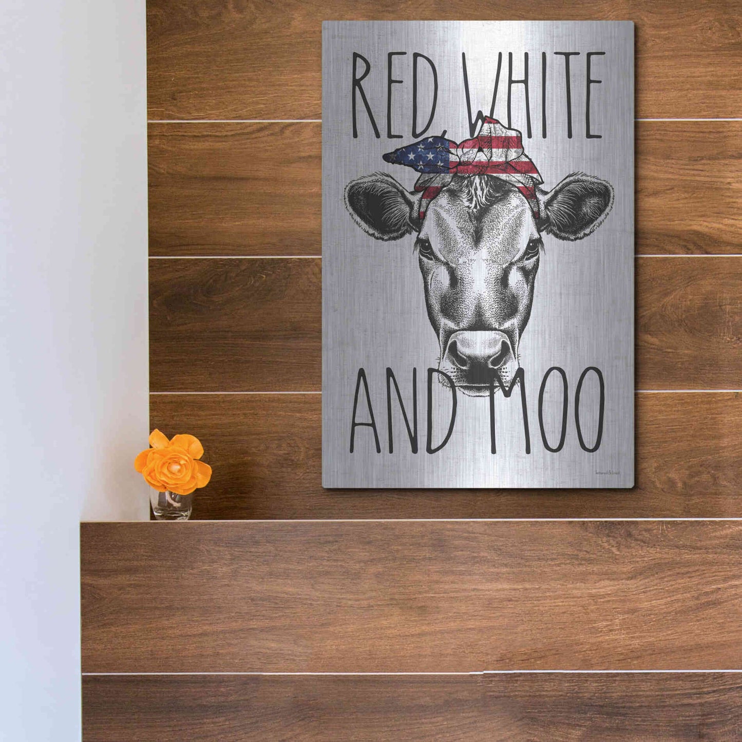 Luxe Metal Art 'Red, White and Moo' by Lettered & Lined, Metal Wall Art,12x16