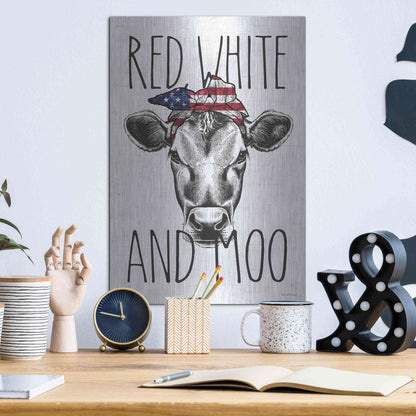 Luxe Metal Art 'Red, White and Moo' by Lettered & Lined, Metal Wall Art,12x16