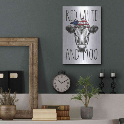 Luxe Metal Art 'Red, White and Moo' by Lettered & Lined, Metal Wall Art,12x16
