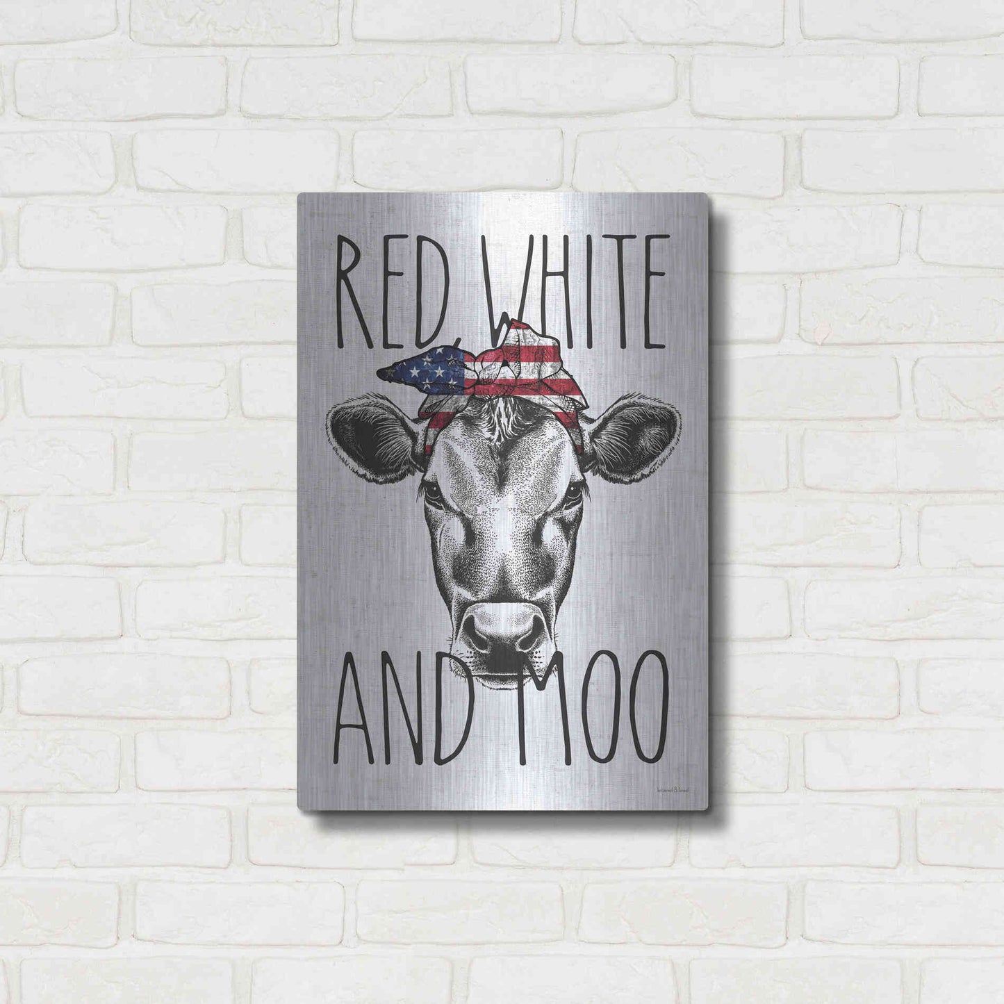 Luxe Metal Art 'Red, White and Moo' by Lettered & Lined, Metal Wall Art,16x24