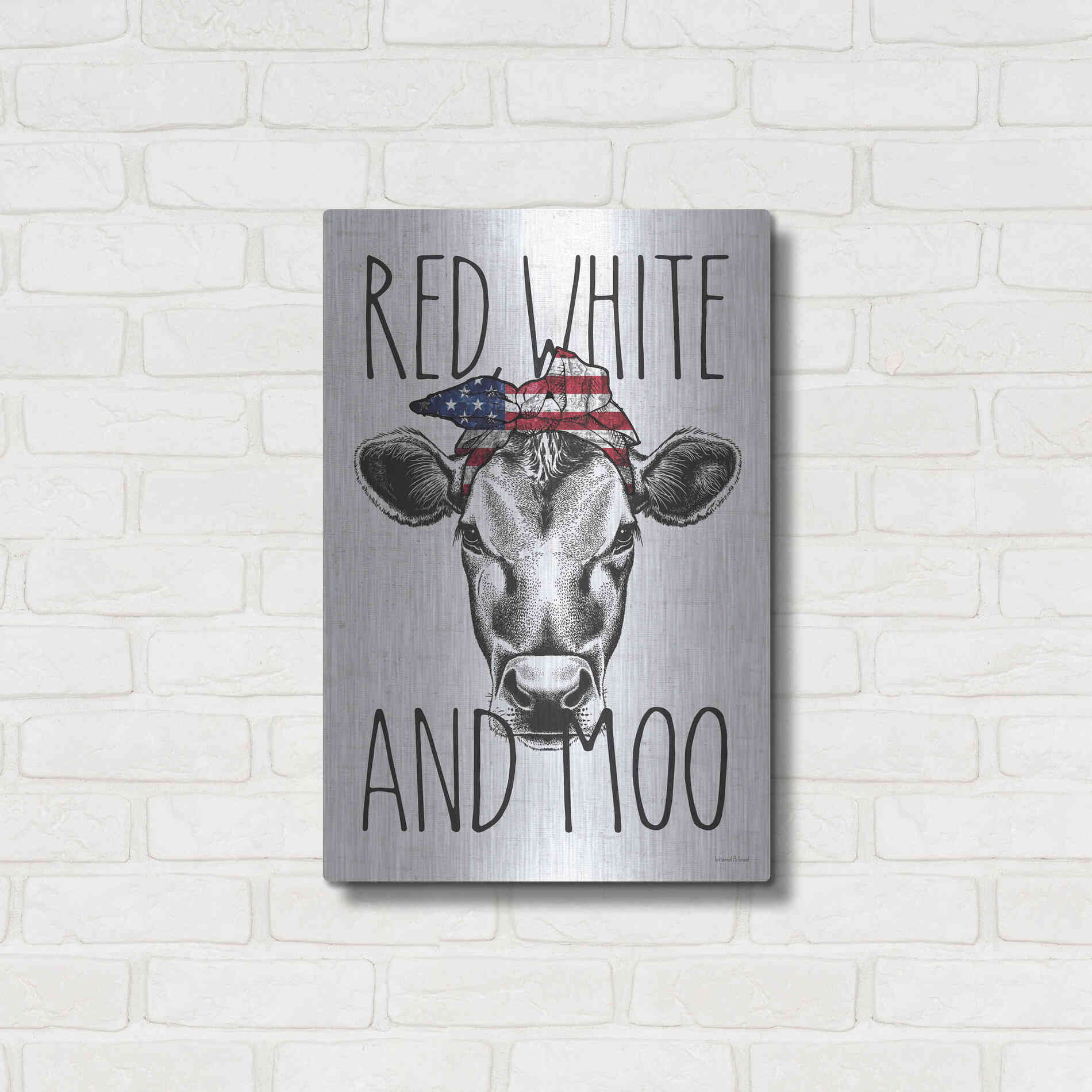 Luxe Metal Art 'Red, White and Moo' by Lettered & Lined, Metal Wall Art,16x24