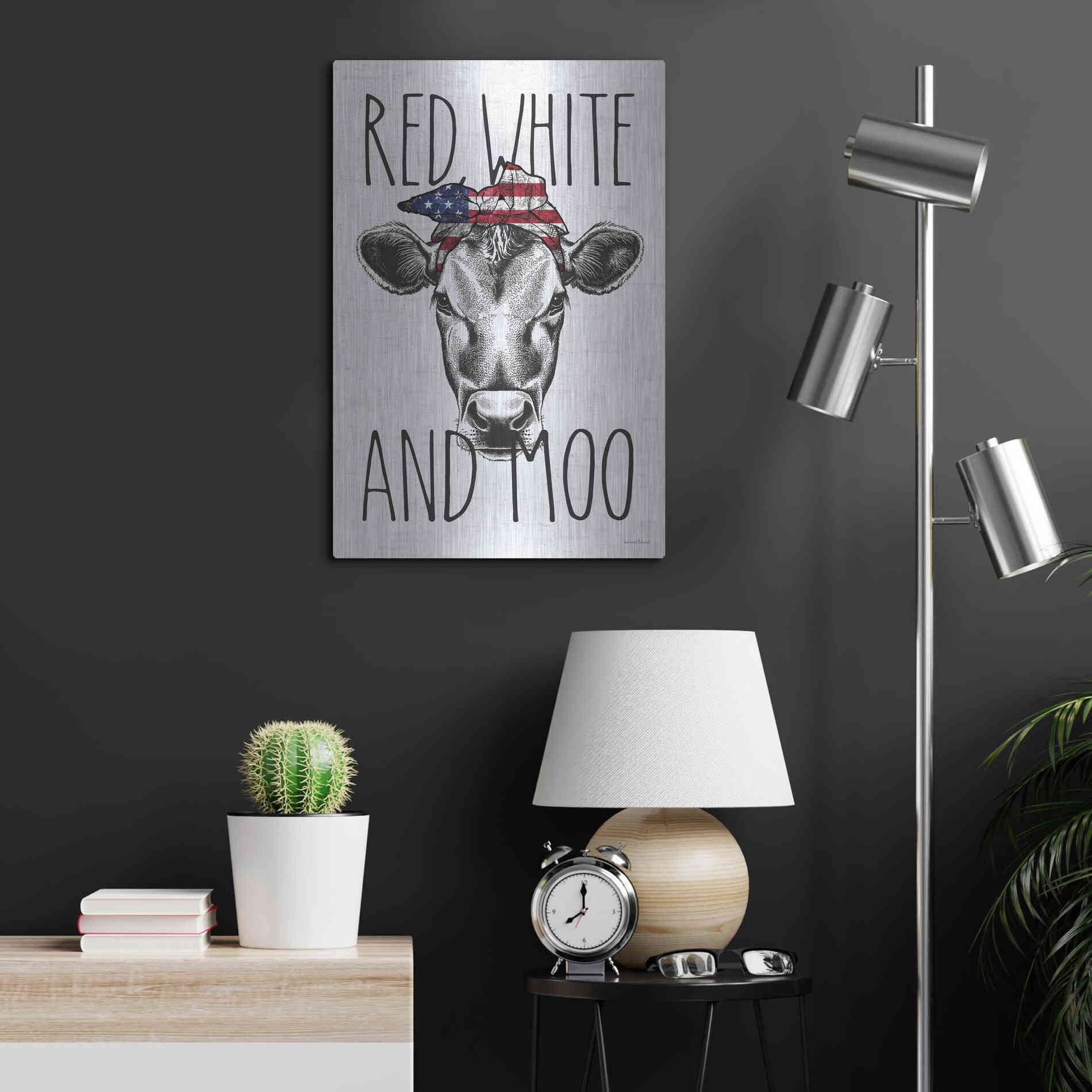 Luxe Metal Art 'Red, White and Moo' by Lettered & Lined, Metal Wall Art,16x24