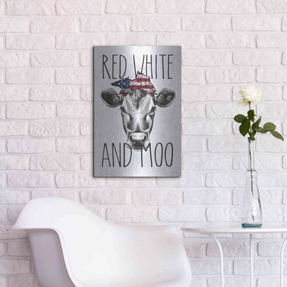 Luxe Metal Art 'Red, White and Moo' by Lettered & Lined, Metal Wall Art,16x24