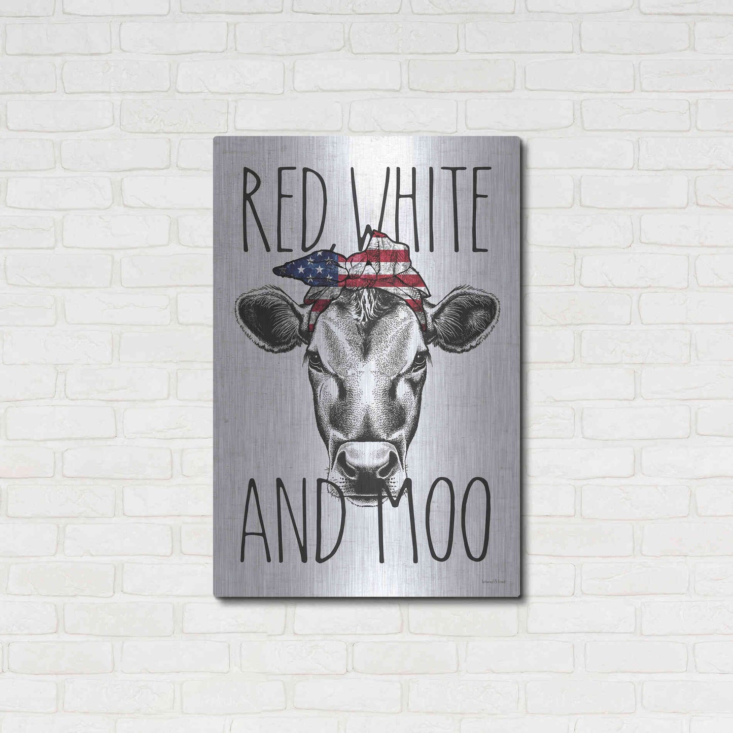 Luxe Metal Art 'Red, White and Moo' by Lettered & Lined, Metal Wall Art,24x36