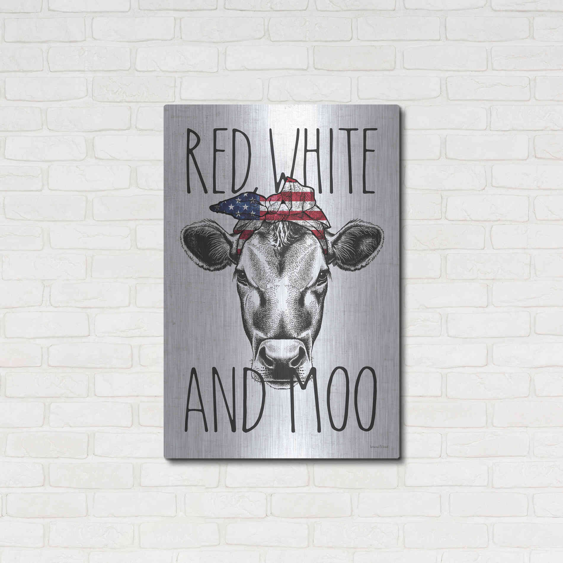 Luxe Metal Art 'Red, White and Moo' by Lettered & Lined, Metal Wall Art,24x36