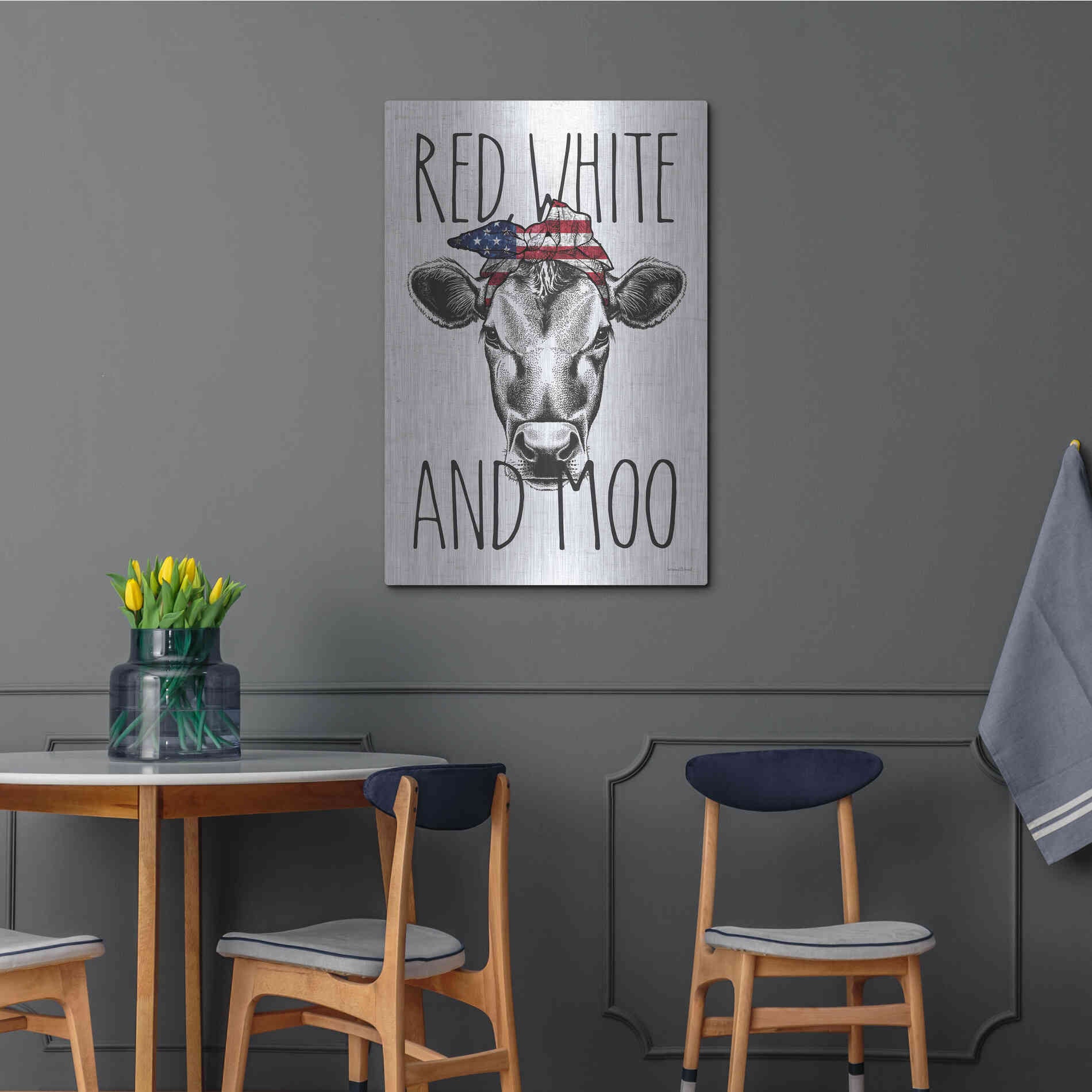 Luxe Metal Art 'Red, White and Moo' by Lettered & Lined, Metal Wall Art,24x36
