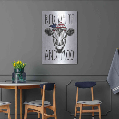 Luxe Metal Art 'Red, White and Moo' by Lettered & Lined, Metal Wall Art,24x36