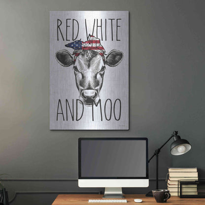 Luxe Metal Art 'Red, White and Moo' by Lettered & Lined, Metal Wall Art,24x36