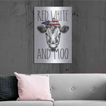 Luxe Metal Art 'Red, White and Moo' by Lettered & Lined, Metal Wall Art,24x36