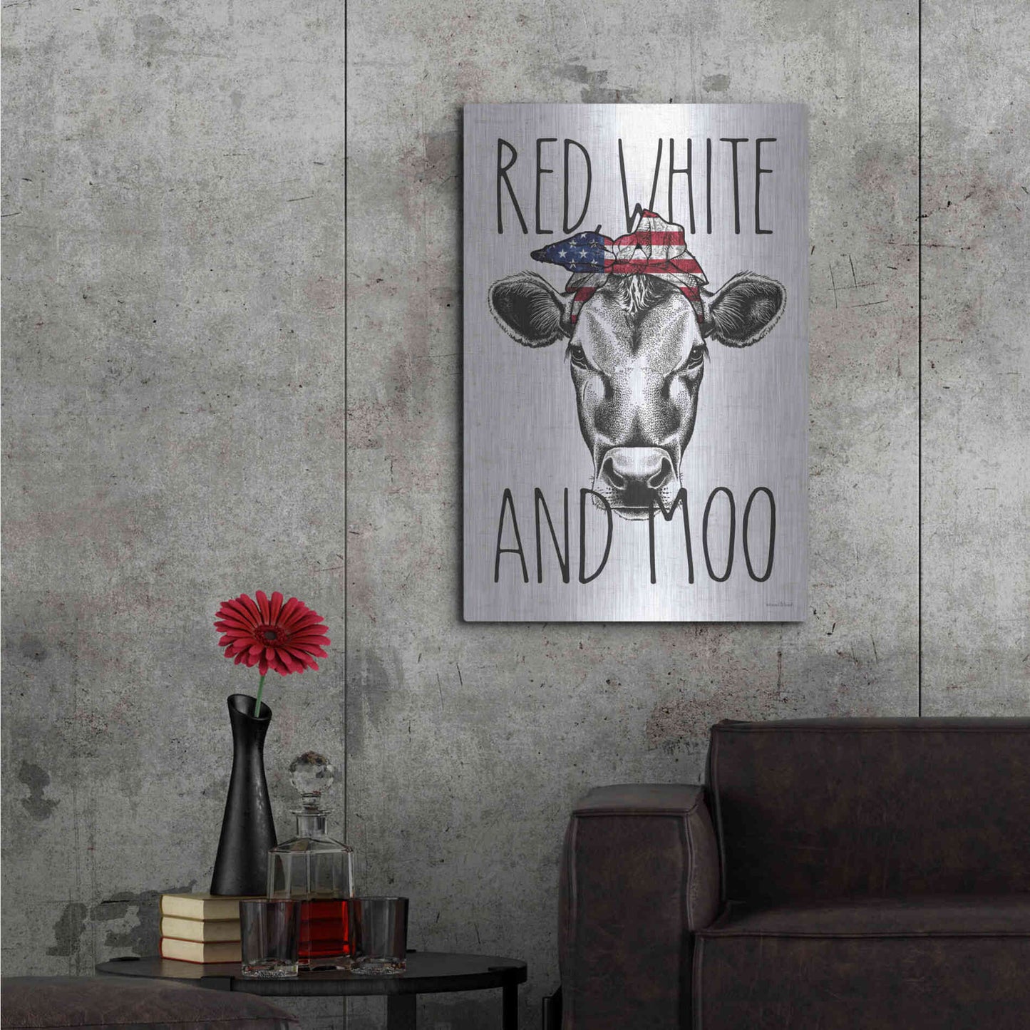 Luxe Metal Art 'Red, White and Moo' by Lettered & Lined, Metal Wall Art,24x36