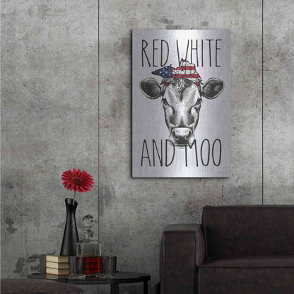 Luxe Metal Art 'Red, White and Moo' by Lettered & Lined, Metal Wall Art,24x36