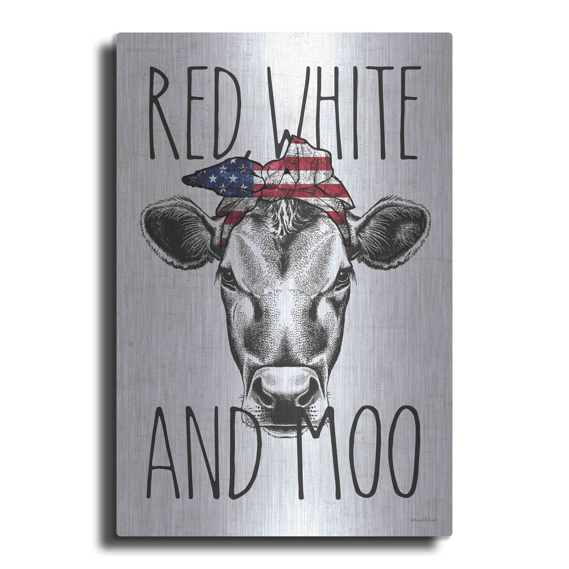 Luxe Metal Art 'Red, White and Moo' by Lettered & Lined, Metal Wall Art
