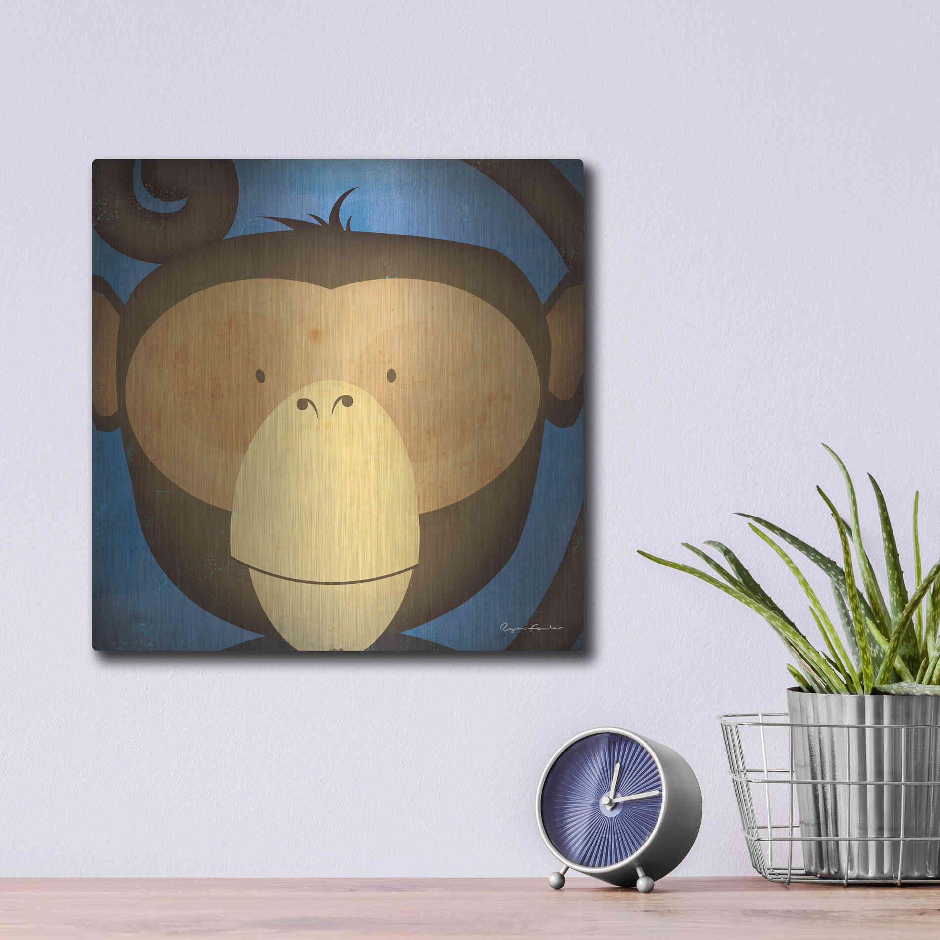 Luxe Metal Art 'Monkey Wow' by Ryan Fowler, Metal Wall Art,12x12