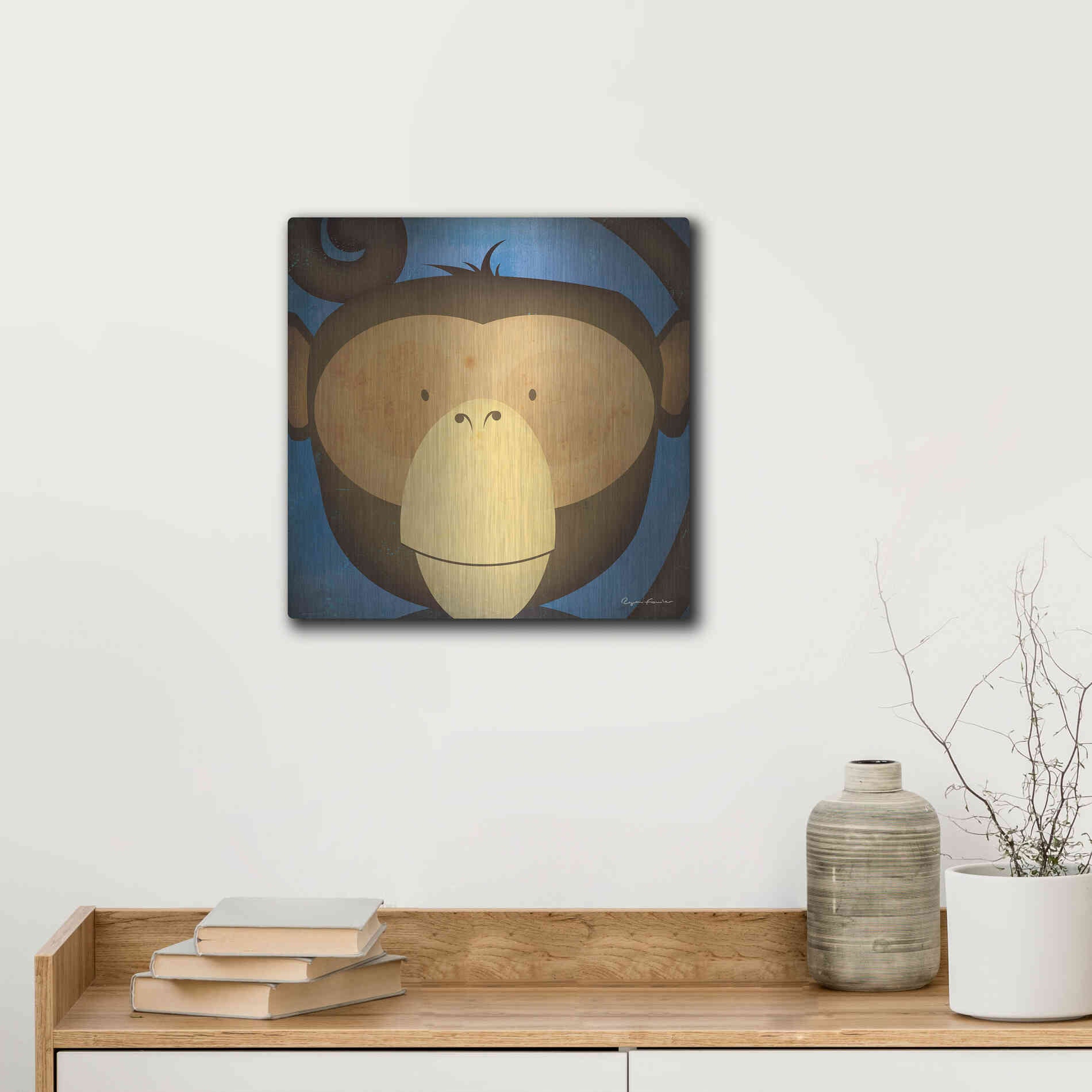 Luxe Metal Art 'Monkey Wow' by Ryan Fowler, Metal Wall Art,12x12