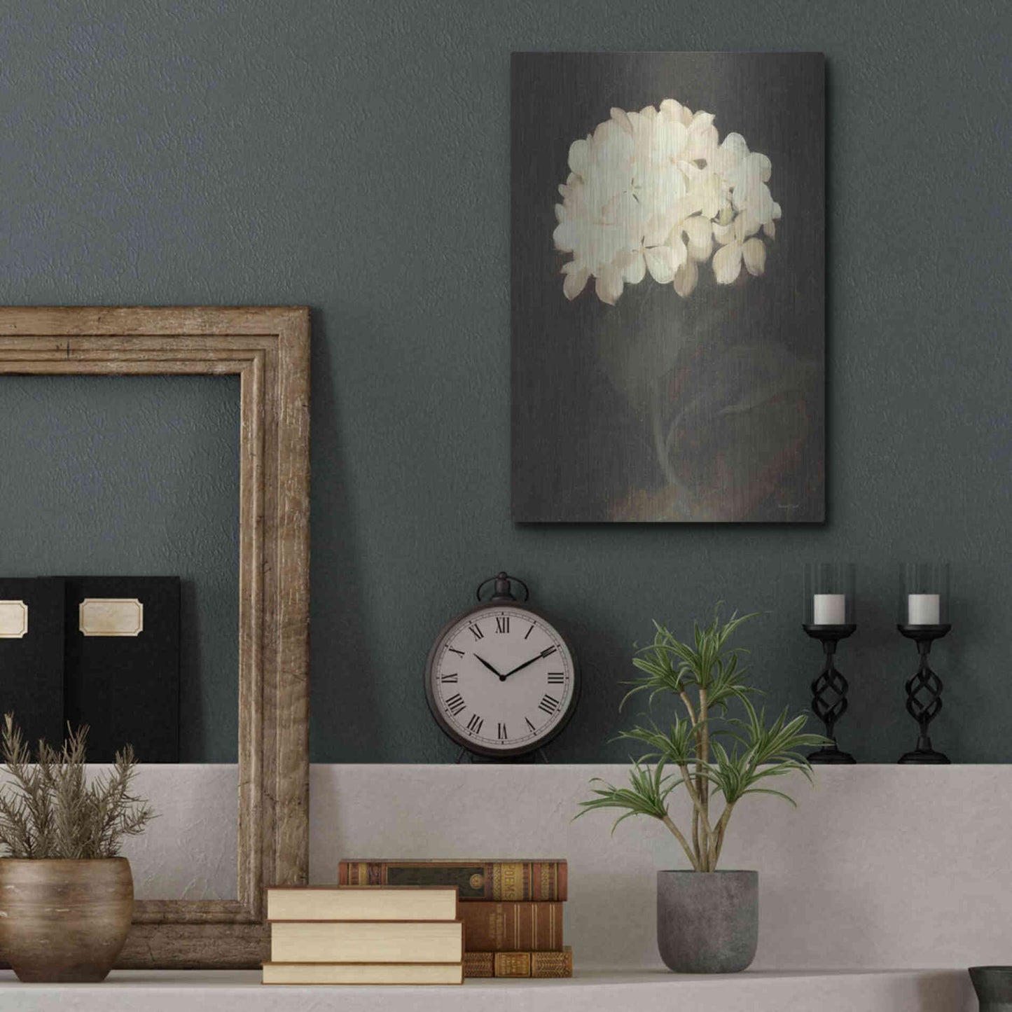 Luxe Metal Art 'Vintage White Hydrangea' by Lettered & Lined, Metal Wall Art,12x16