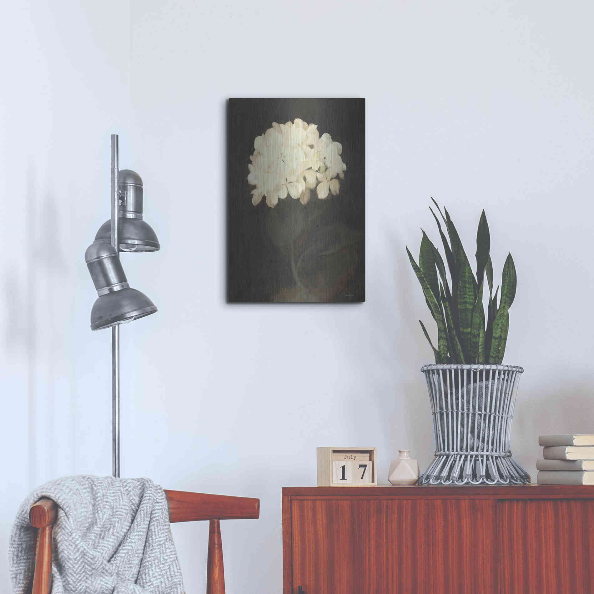 Luxe Metal Art 'Vintage White Hydrangea' by Lettered & Lined, Metal Wall Art,16x24