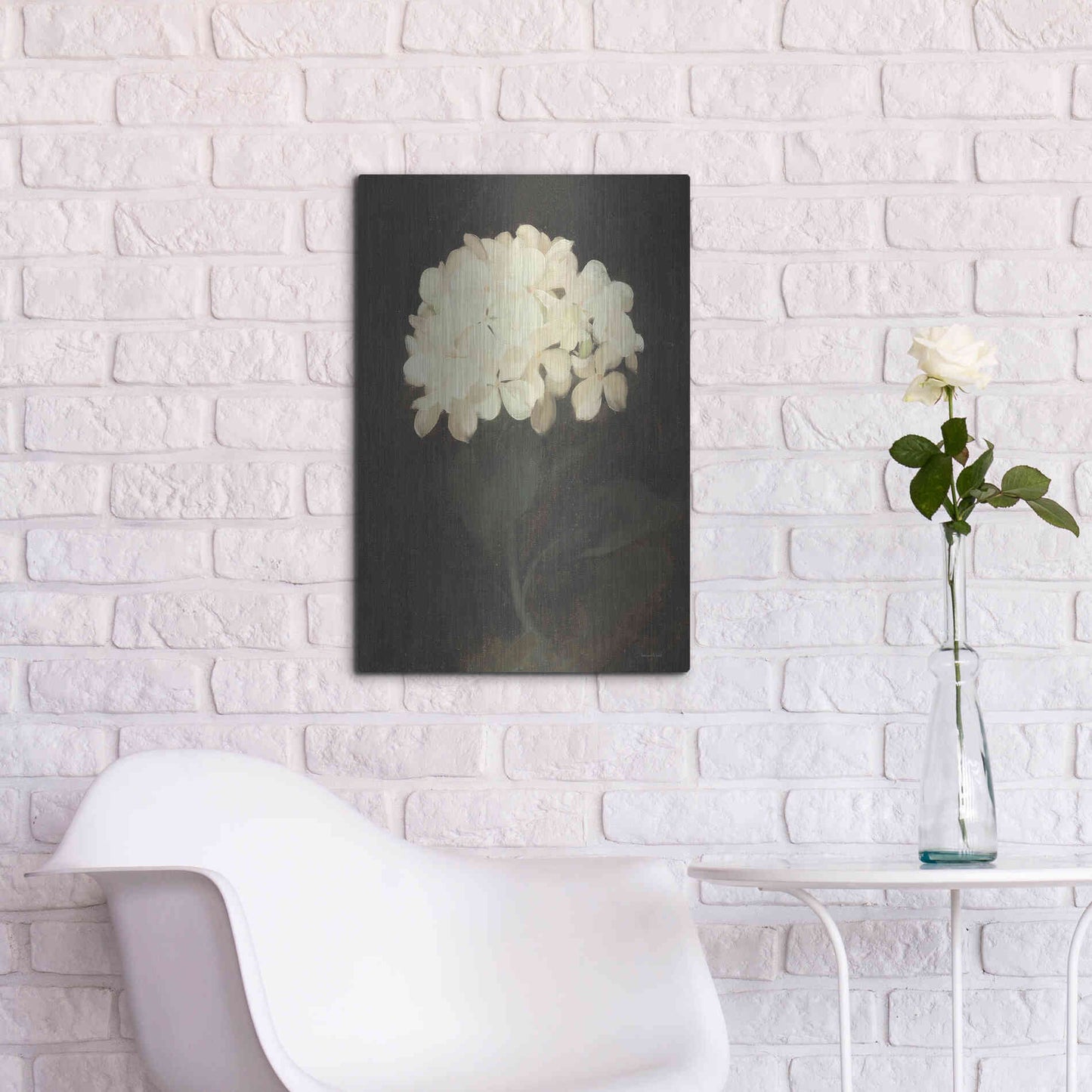 Luxe Metal Art 'Vintage White Hydrangea' by Lettered & Lined, Metal Wall Art,16x24