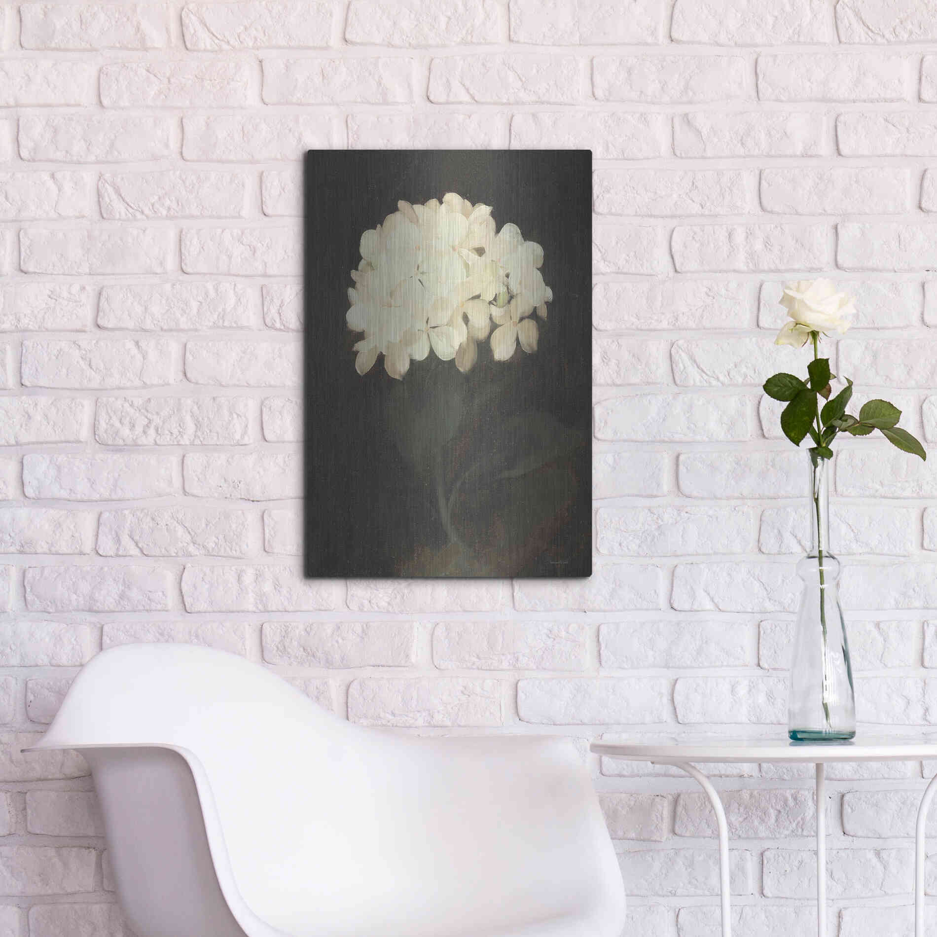 Luxe Metal Art 'Vintage White Hydrangea' by Lettered & Lined, Metal Wall Art,16x24