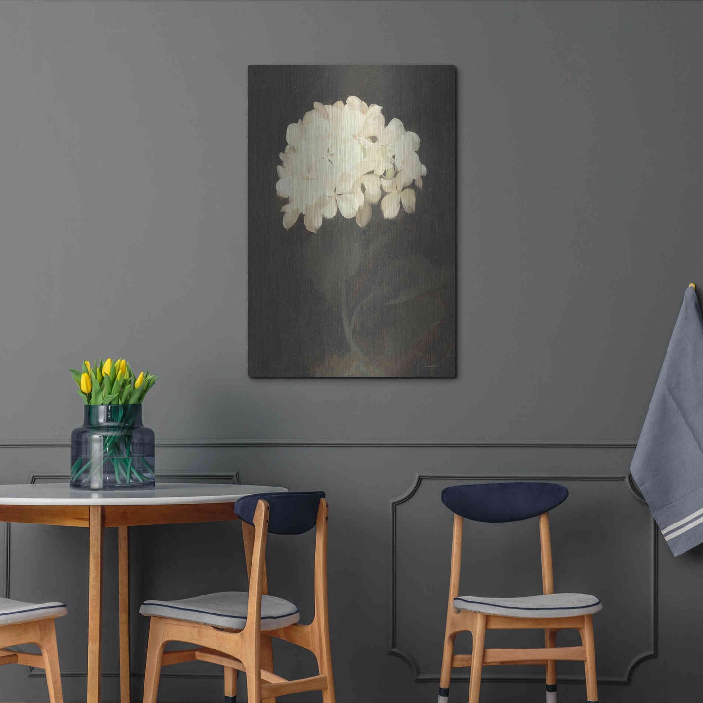 Luxe Metal Art 'Vintage White Hydrangea' by Lettered & Lined, Metal Wall Art,24x36