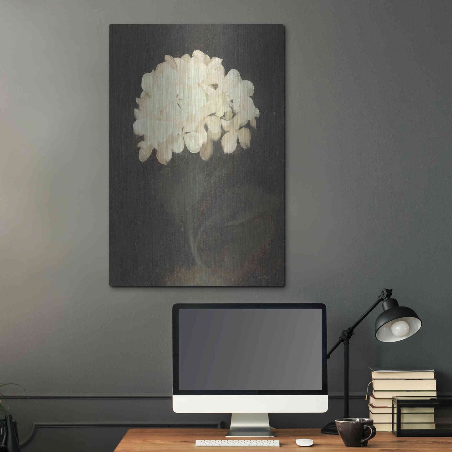 Luxe Metal Art 'Vintage White Hydrangea' by Lettered & Lined, Metal Wall Art,24x36