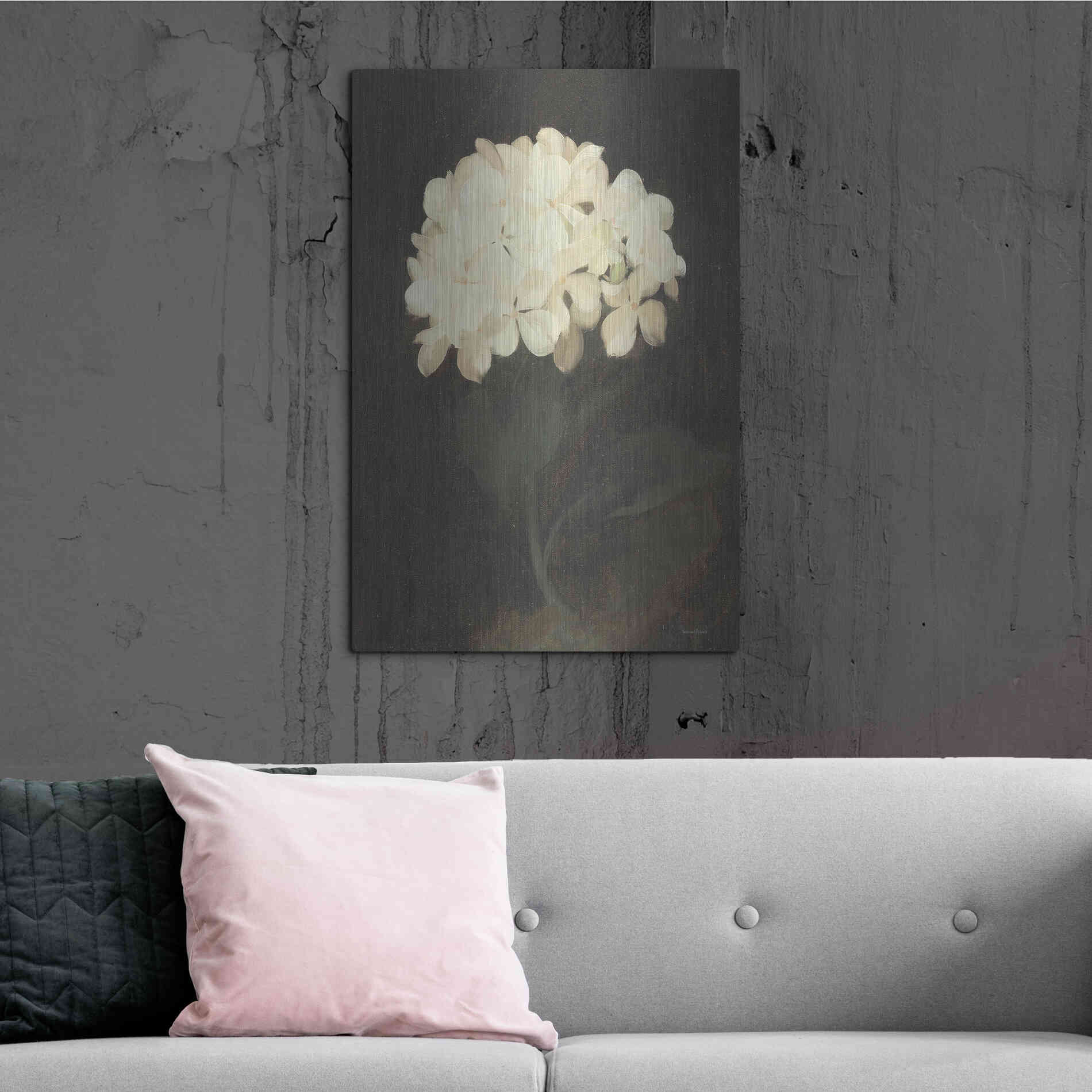 Luxe Metal Art 'Vintage White Hydrangea' by Lettered & Lined, Metal Wall Art,24x36