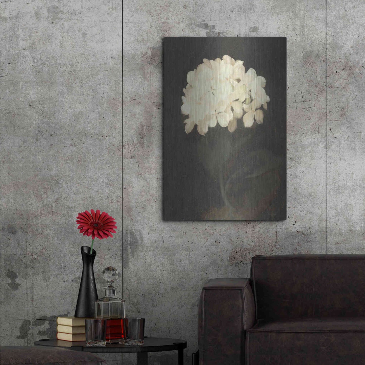 Luxe Metal Art 'Vintage White Hydrangea' by Lettered & Lined, Metal Wall Art,24x36