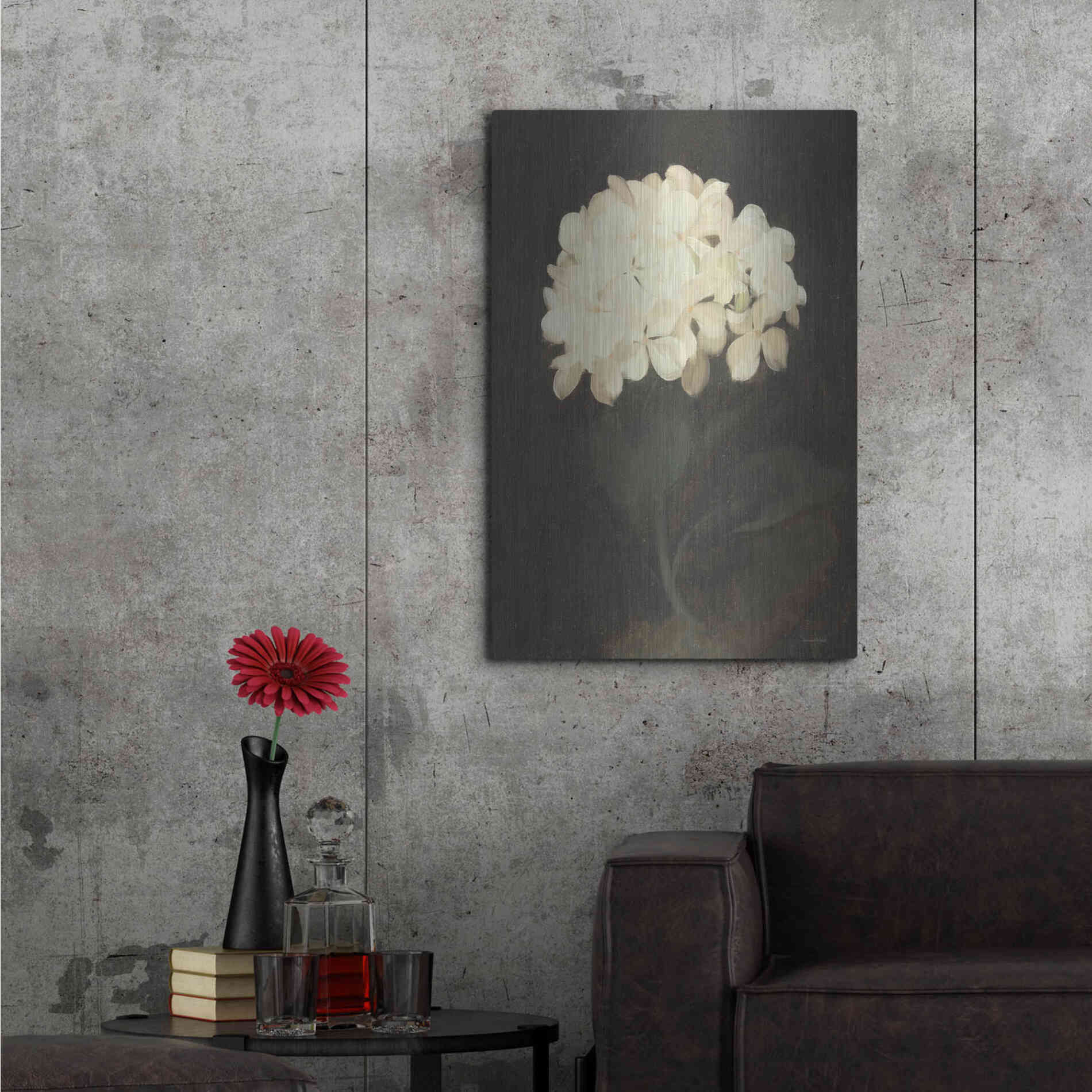 Luxe Metal Art 'Vintage White Hydrangea' by Lettered & Lined, Metal Wall Art,24x36
