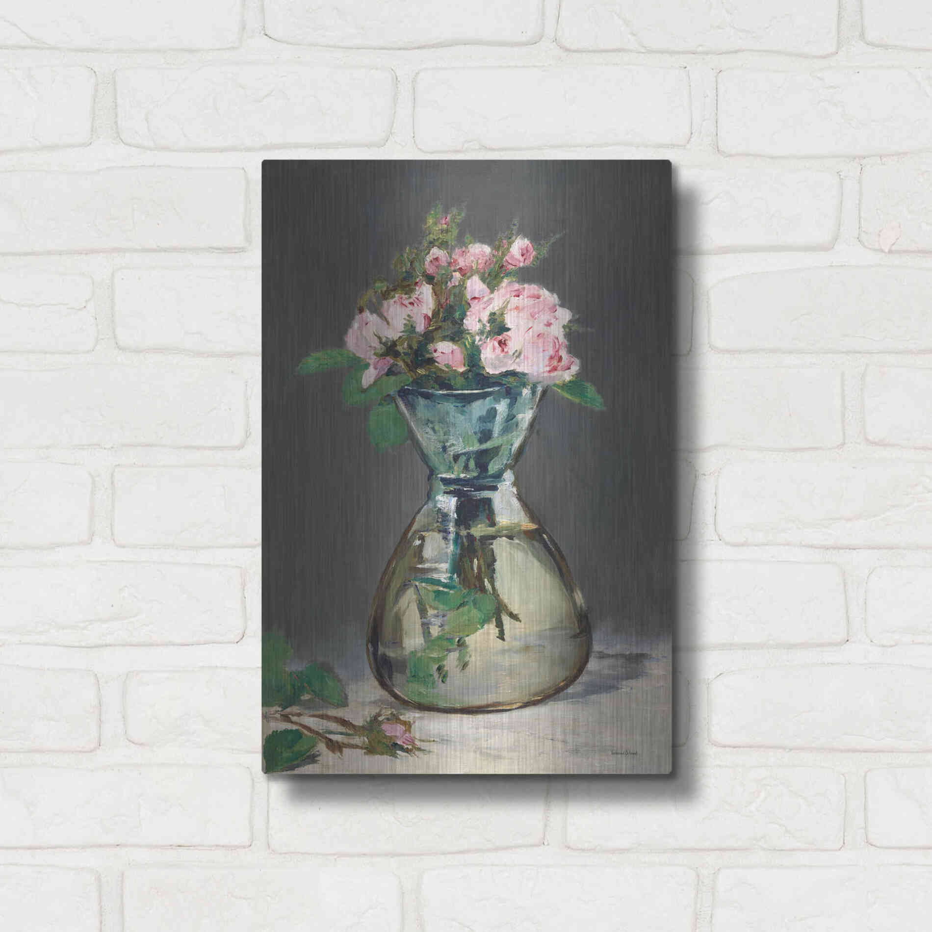 Luxe Metal Art 'Watercolor Pink Roses' by Lettered & Lined, Metal Wall Art,12x16