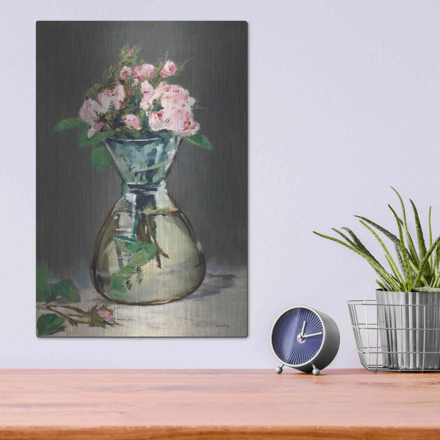 Luxe Metal Art 'Watercolor Pink Roses' by Lettered & Lined, Metal Wall Art,12x16