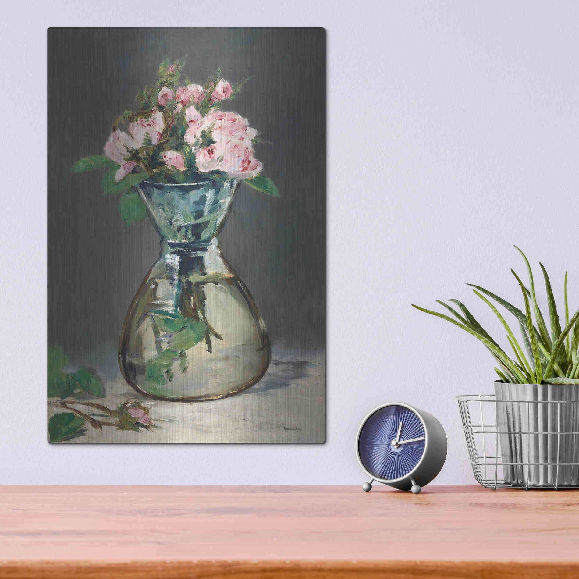 Luxe Metal Art 'Watercolor Pink Roses' by Lettered & Lined, Metal Wall Art,12x16