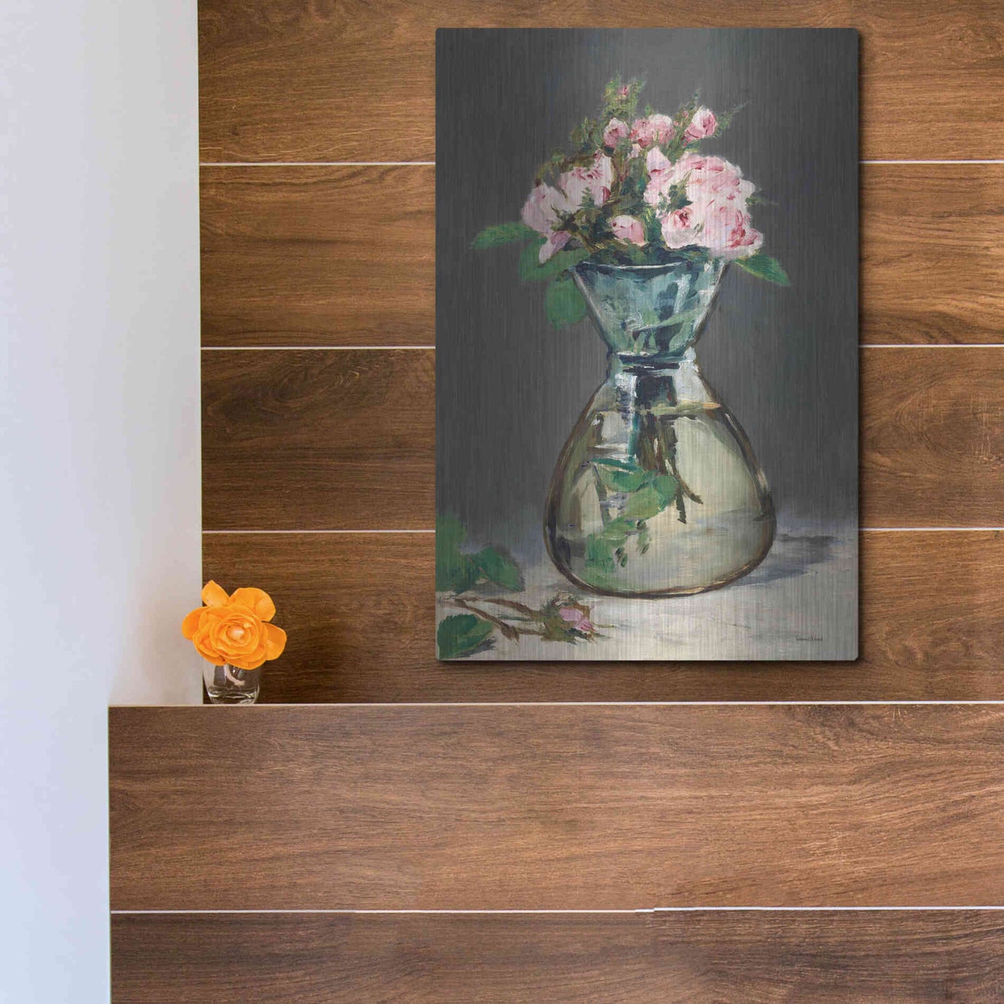 Luxe Metal Art 'Watercolor Pink Roses' by Lettered & Lined, Metal Wall Art,12x16