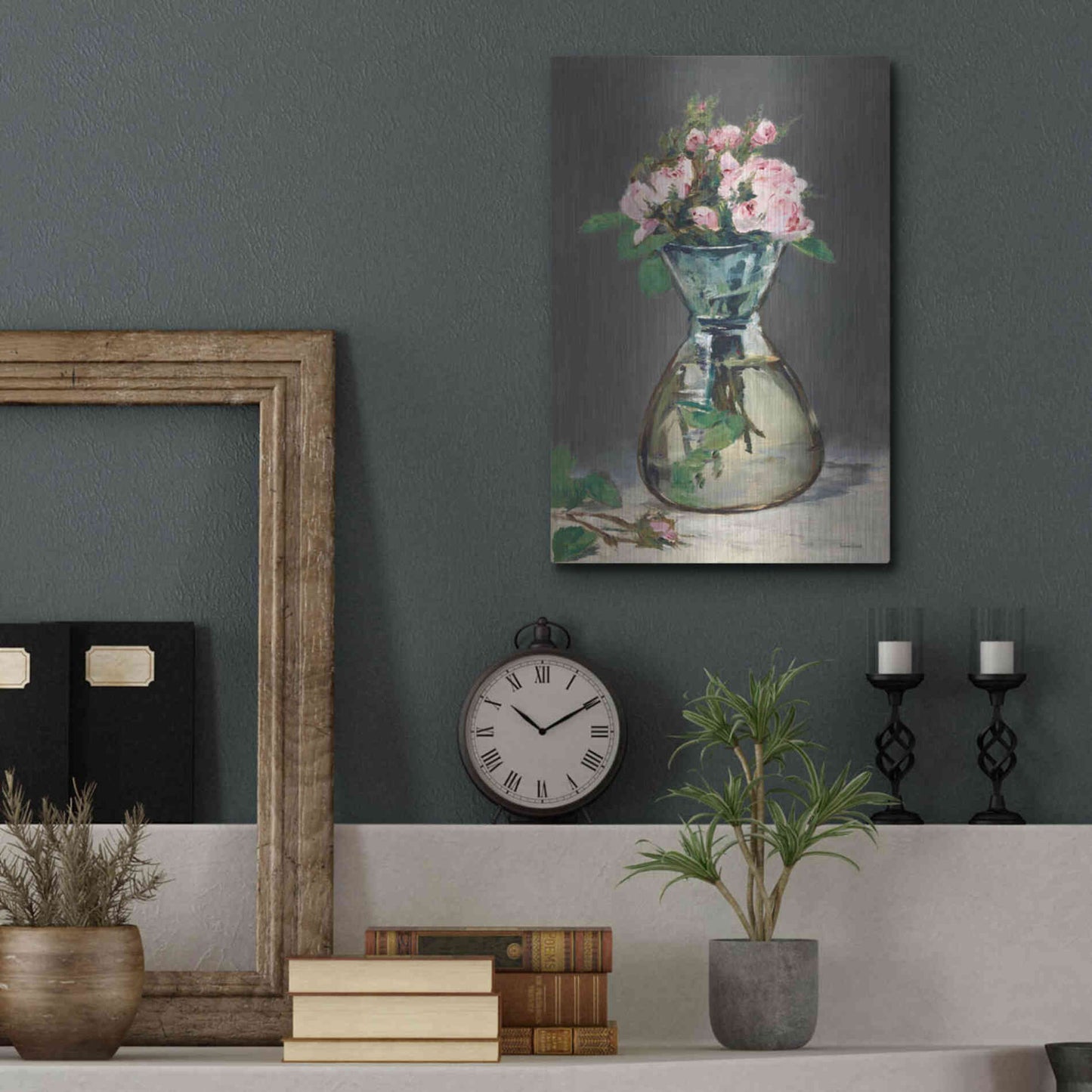 Luxe Metal Art 'Watercolor Pink Roses' by Lettered & Lined, Metal Wall Art,12x16