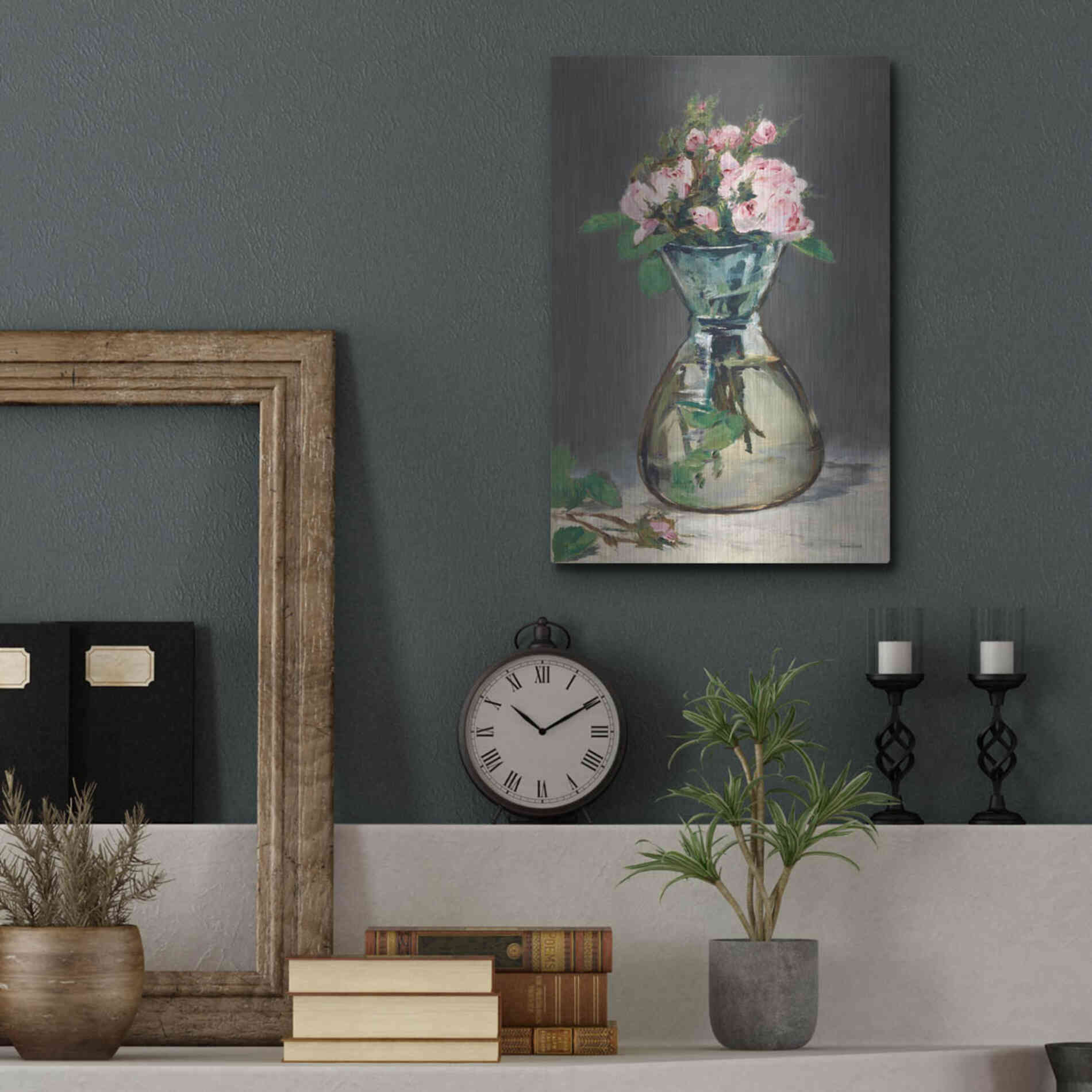 Luxe Metal Art 'Watercolor Pink Roses' by Lettered & Lined, Metal Wall Art,12x16