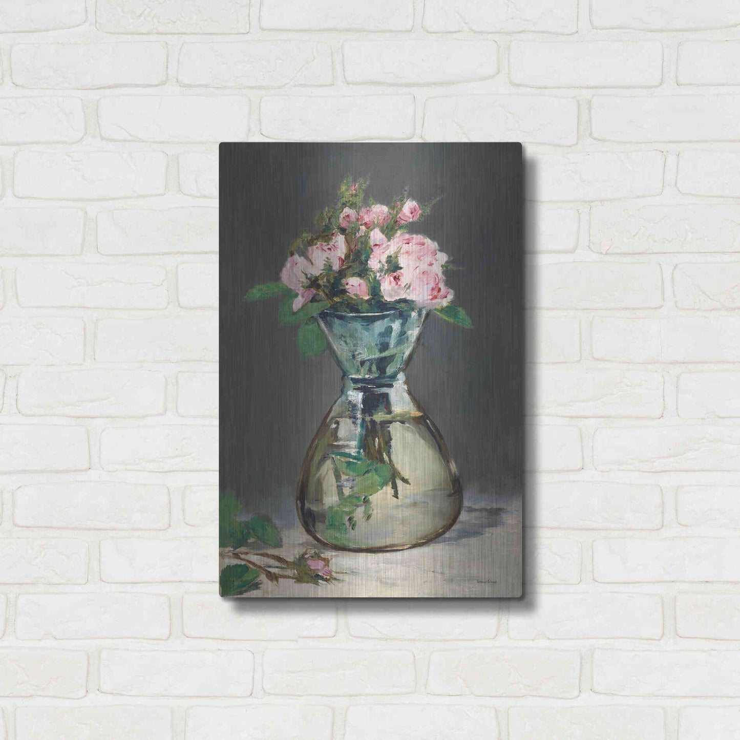 Luxe Metal Art 'Watercolor Pink Roses' by Lettered & Lined, Metal Wall Art,16x24