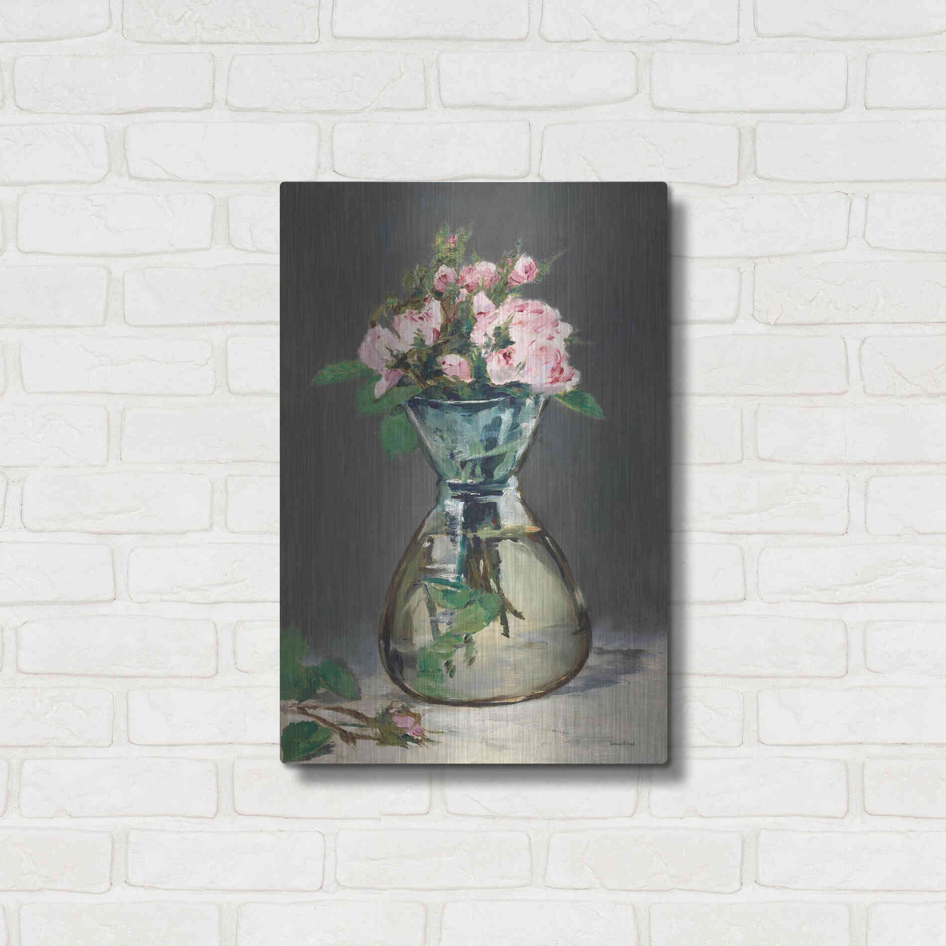 Luxe Metal Art 'Watercolor Pink Roses' by Lettered & Lined, Metal Wall Art,16x24